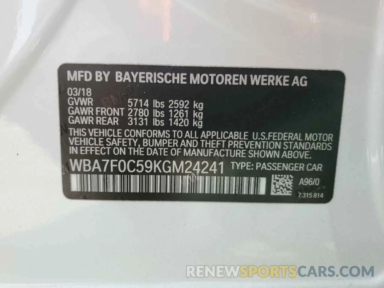 13 Photograph of a damaged car WBA7F0C59KGM24241 BMW 7 SERIES 2019