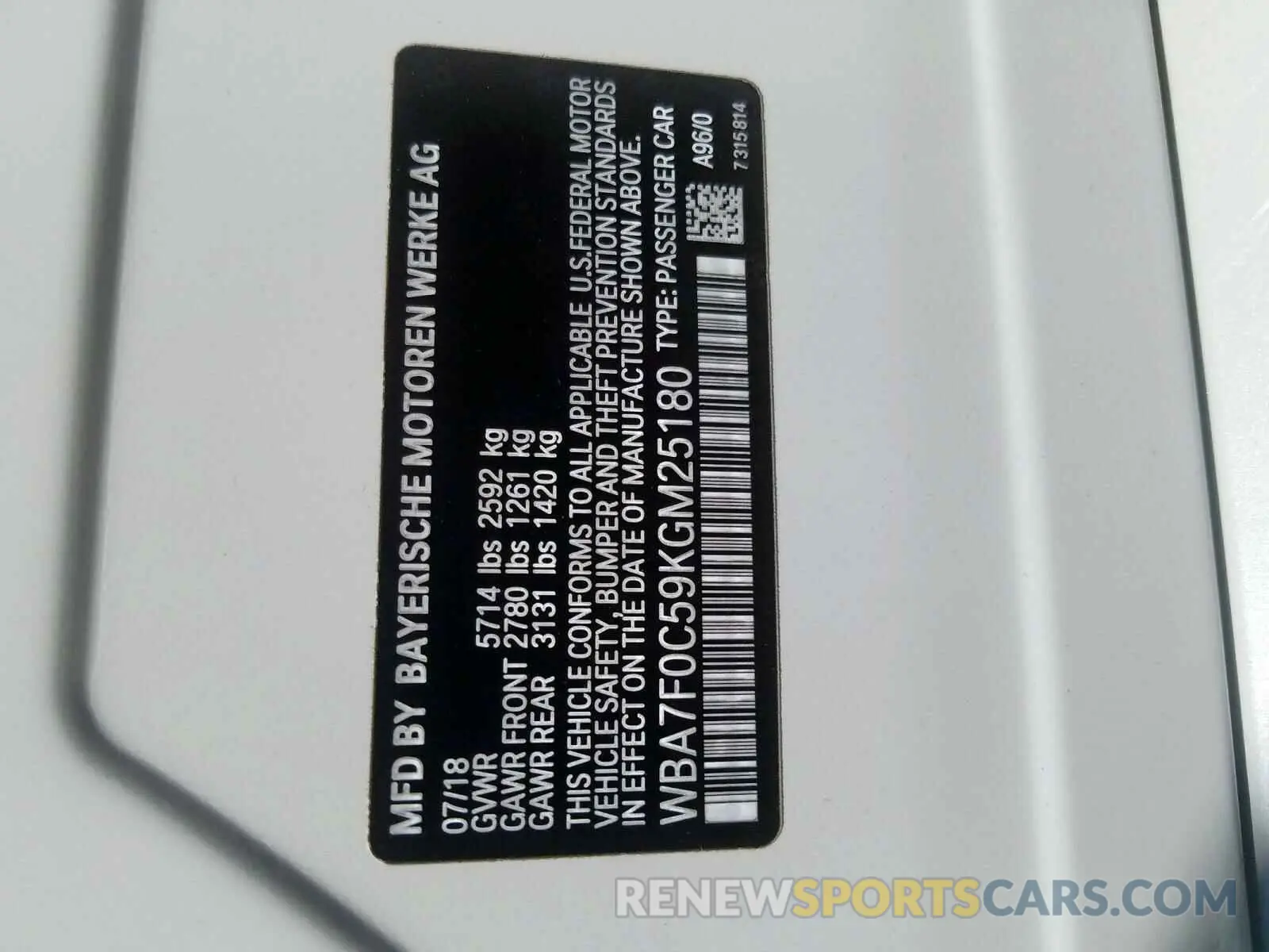 10 Photograph of a damaged car WBA7F0C59KGM25180 BMW 7 SERIES 2019