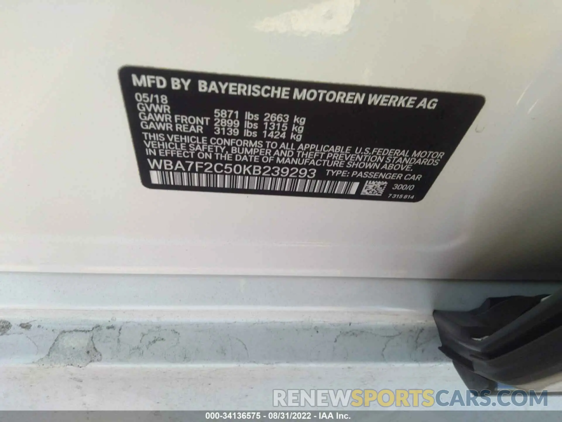 9 Фотография поврежденного автомобиля WBA7F2C50KB239293 BMW 7 SERIES 2019