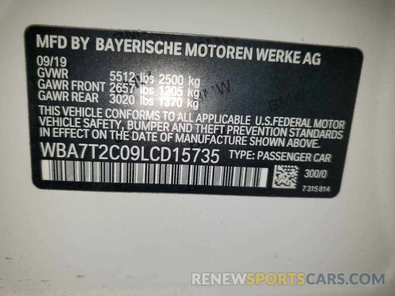 12 Photograph of a damaged car WBA7T2C09LCD15735 BMW 7 SERIES 2020