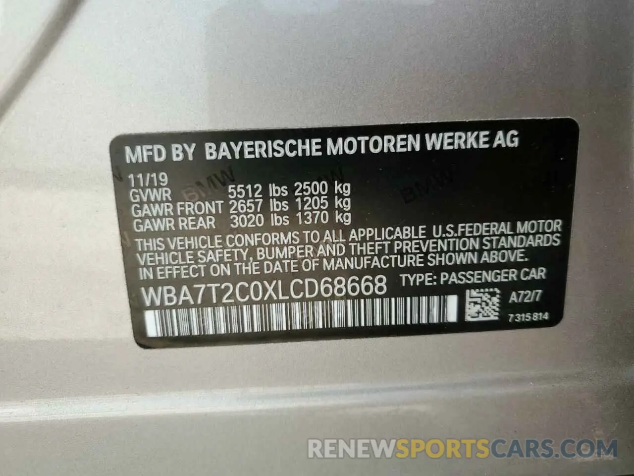 12 Фотография поврежденного автомобиля WBA7T2C0XLCD68668 BMW 7 SERIES 2020