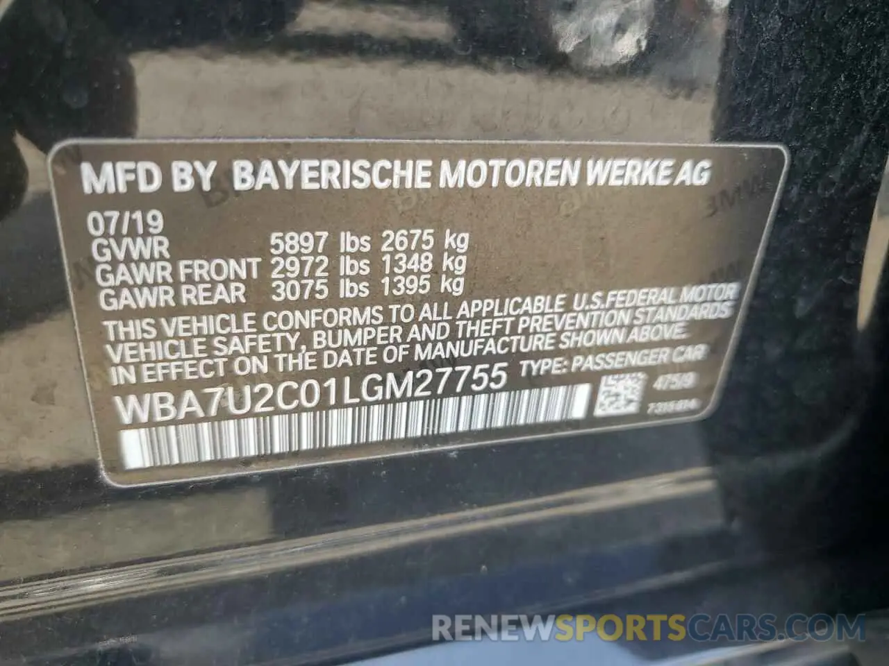 12 Photograph of a damaged car WBA7U2C01LGM27755 BMW 7 SERIES 2020