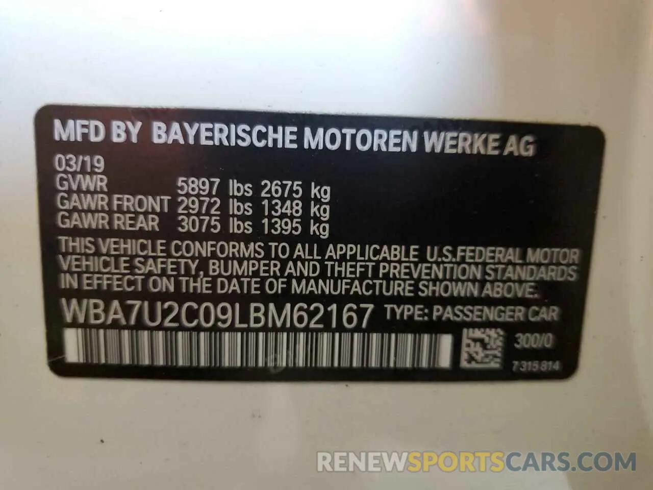 10 Фотография поврежденного автомобиля WBA7U2C09LBM62167 BMW 7 SERIES 2020
