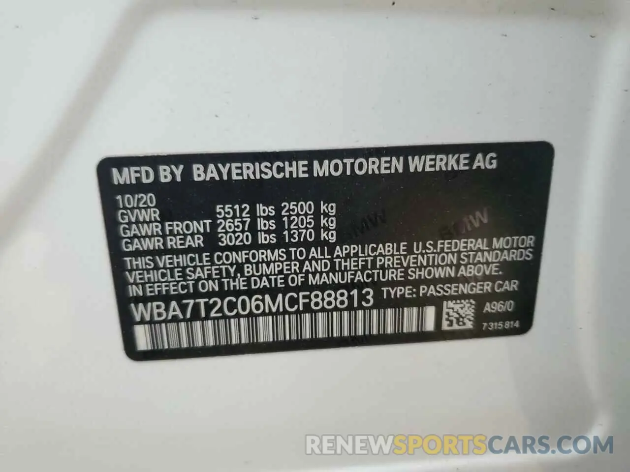 12 Photograph of a damaged car WBA7T2C06MCF88813 BMW 7 SERIES 2021