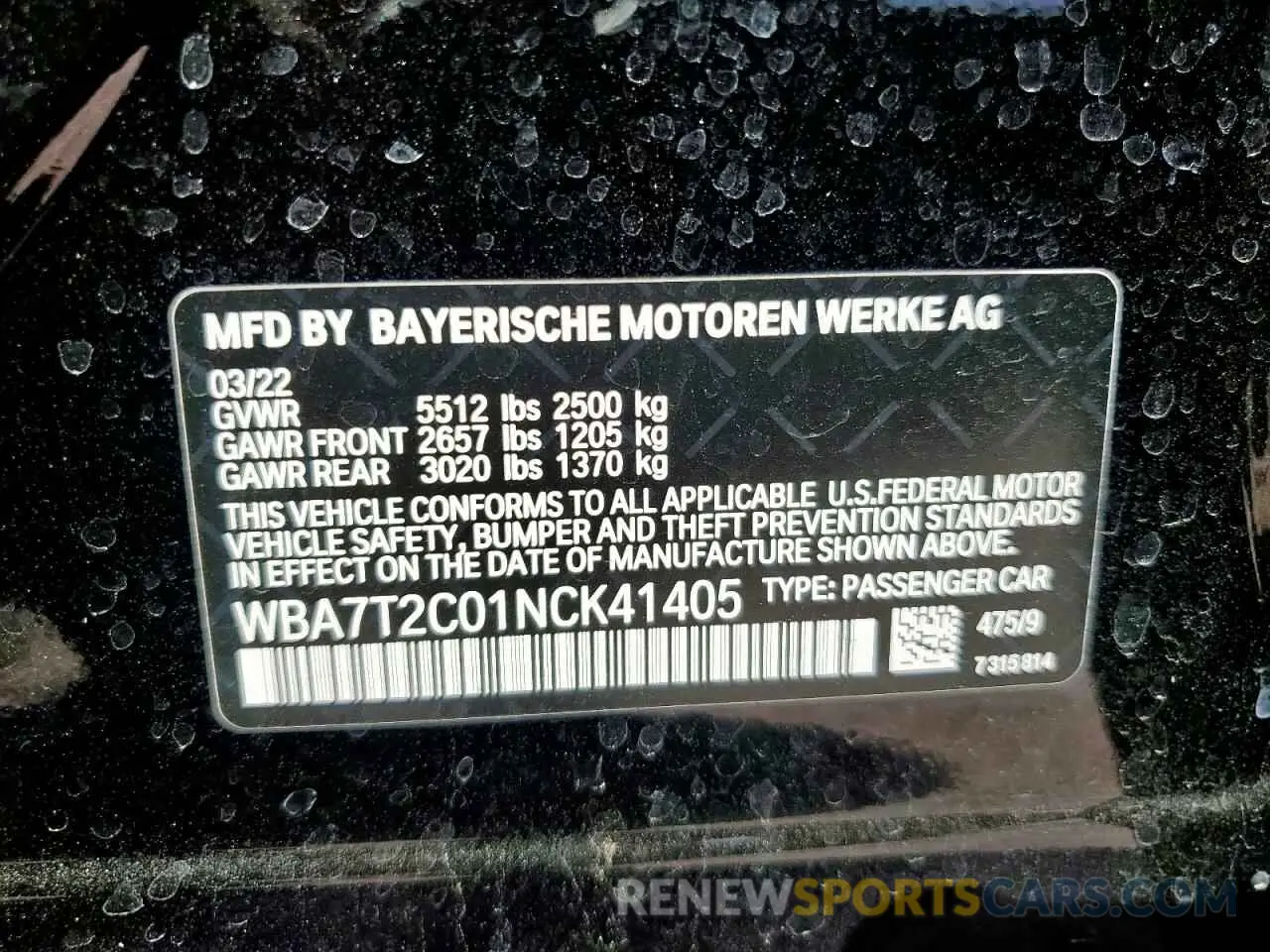 15 Фотография поврежденного автомобиля WBA7T2C01NCK41405 BMW 7 SERIES 2022