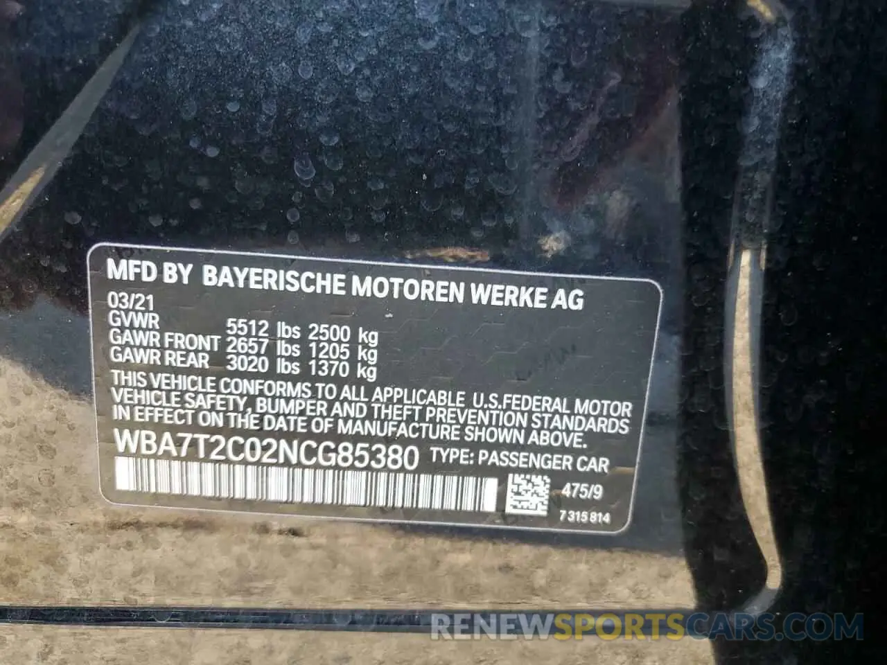 13 Photograph of a damaged car WBA7T2C02NCG85380 BMW 7 SERIES 2022