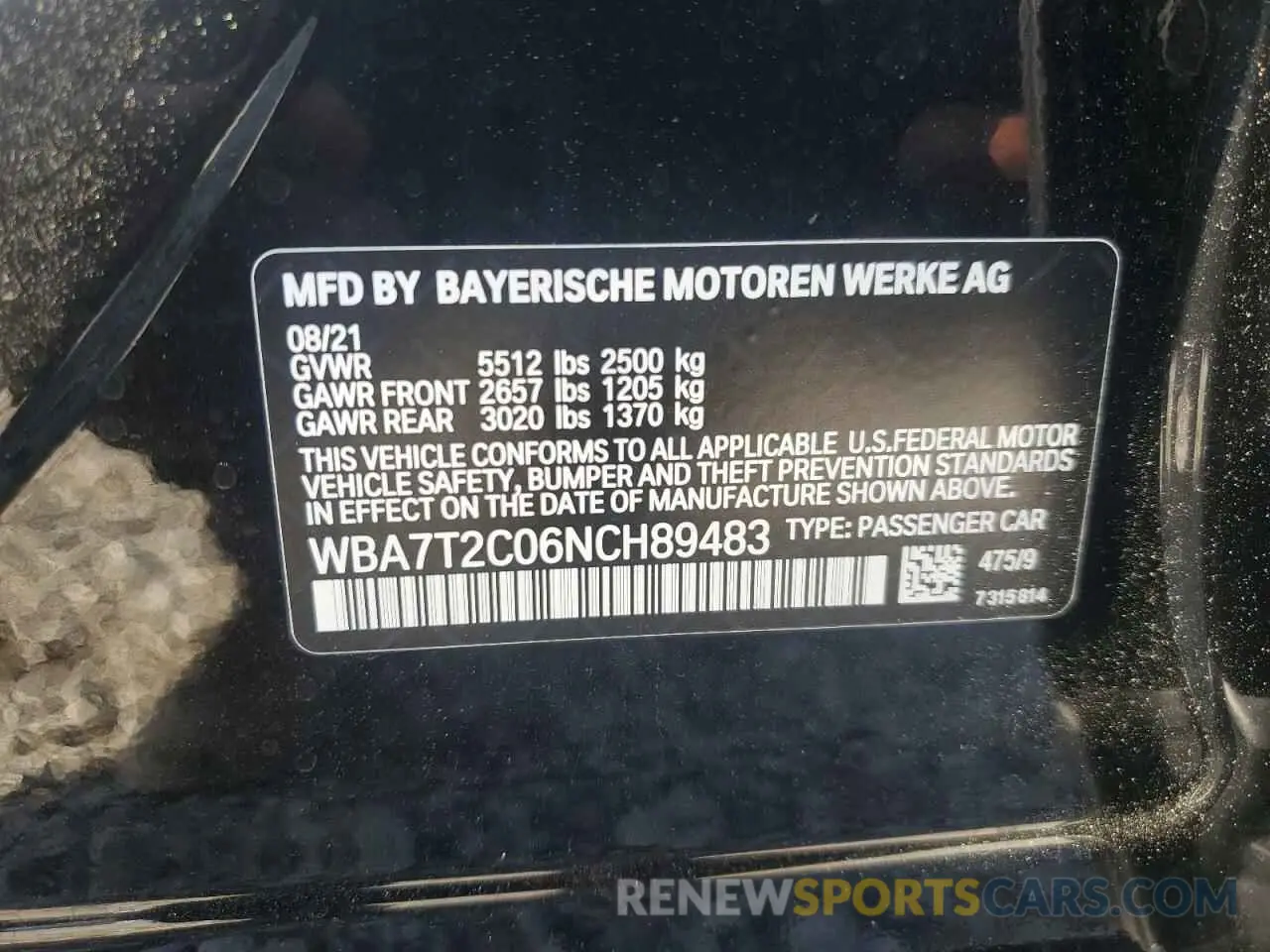 13 Photograph of a damaged car WBA7T2C06NCH89483 BMW 7 SERIES 2022