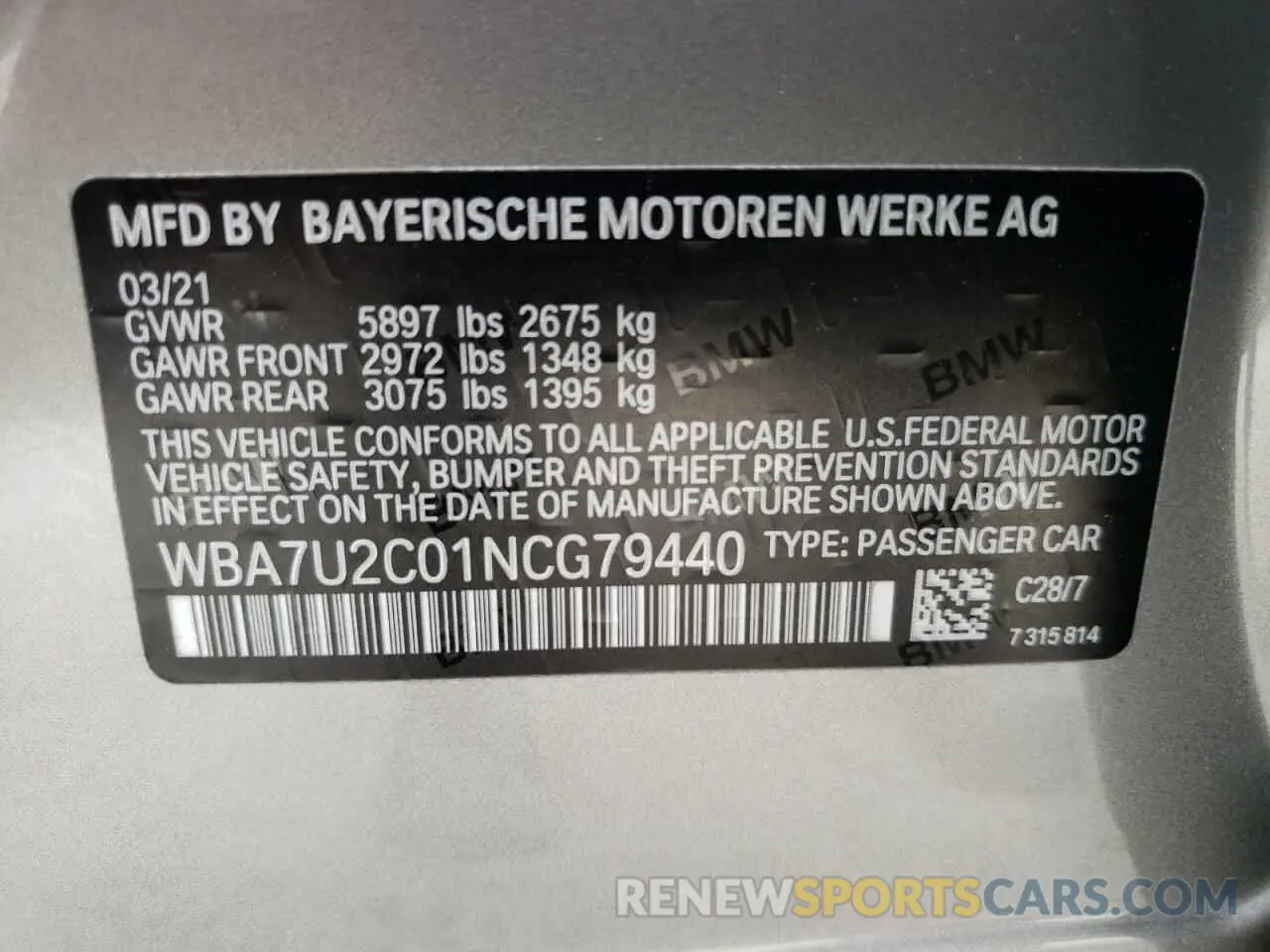 10 Фотография поврежденного автомобиля WBA7U2C01NCG79440 BMW 7 SERIES 2022