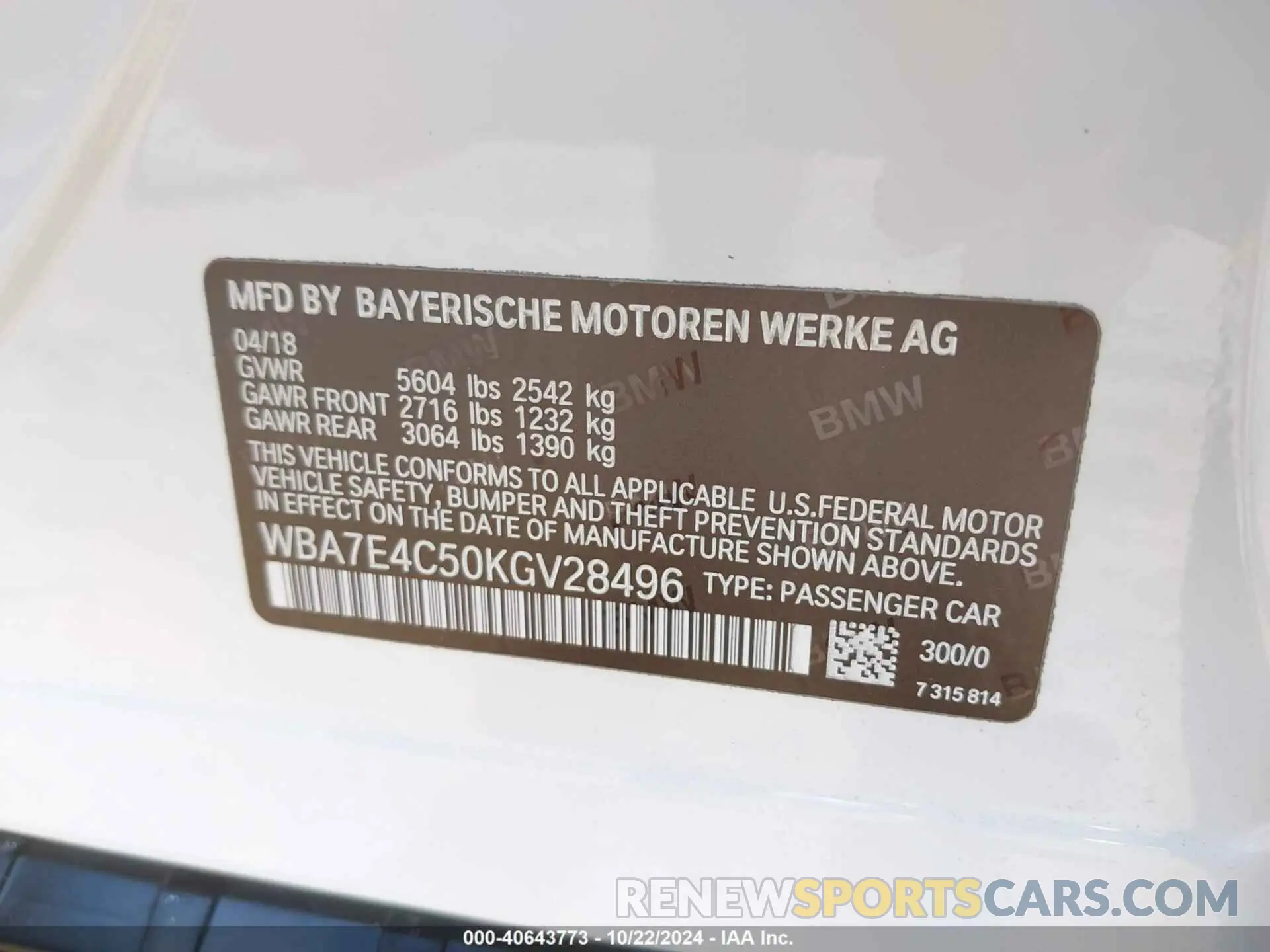 9 Фотография поврежденного автомобиля WBA7E4C50KGV28496 BMW 740I 2019