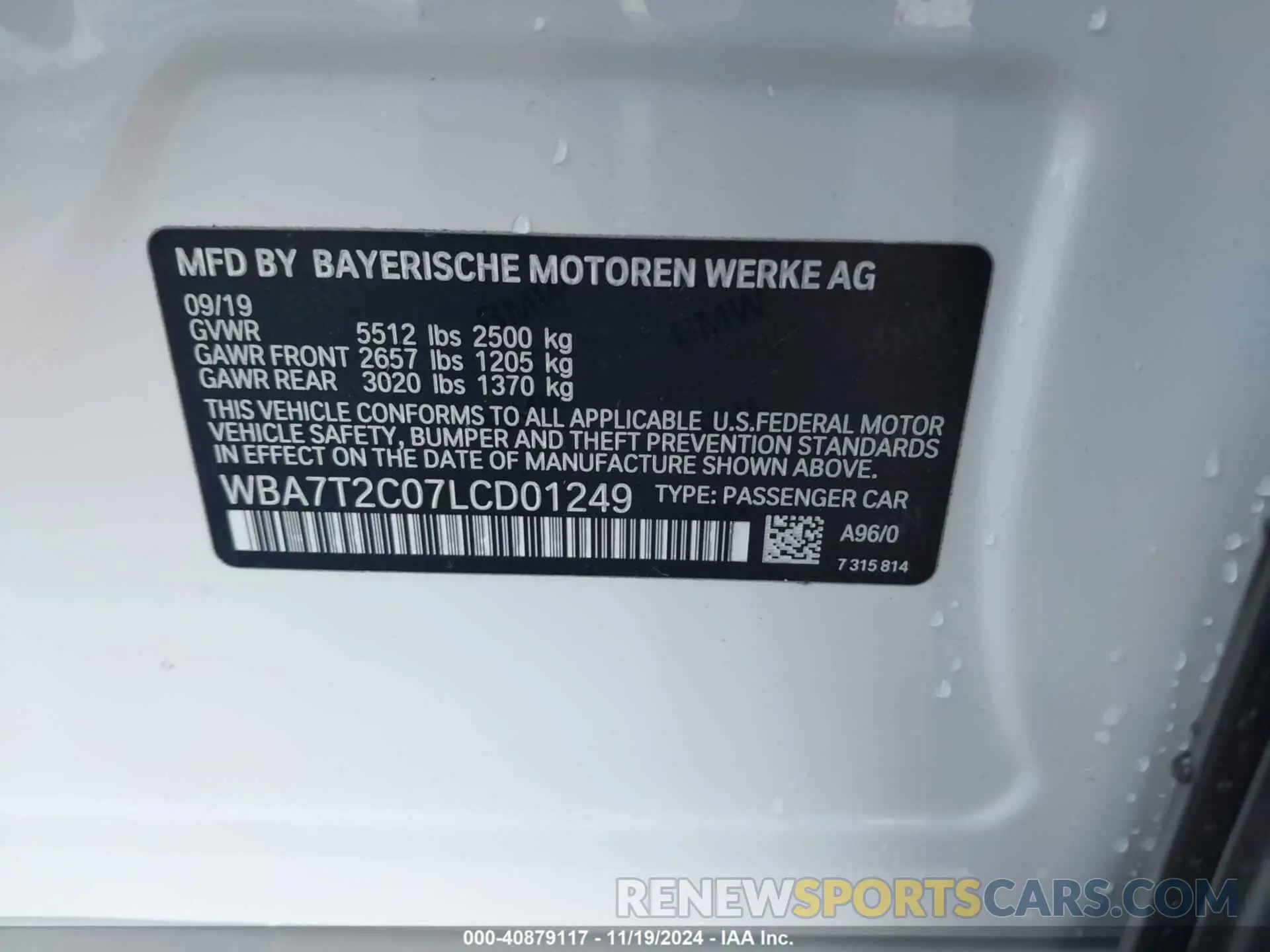 9 Photograph of a damaged car WBA7T2C07LCD01249 BMW 740I 2020