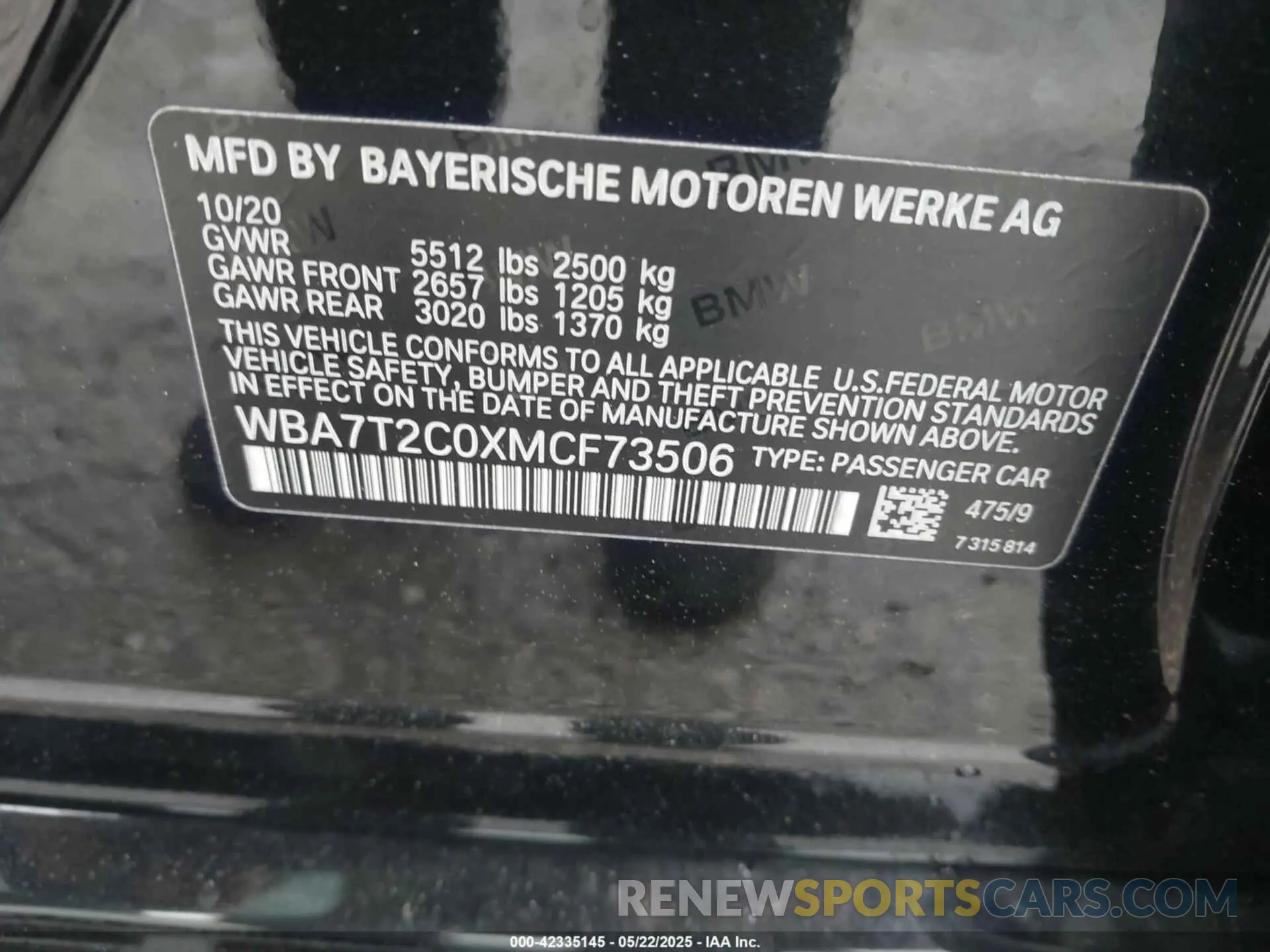 9 Photograph of a damaged car WBA7T2C0XMCF73506 BMW 740I 2021