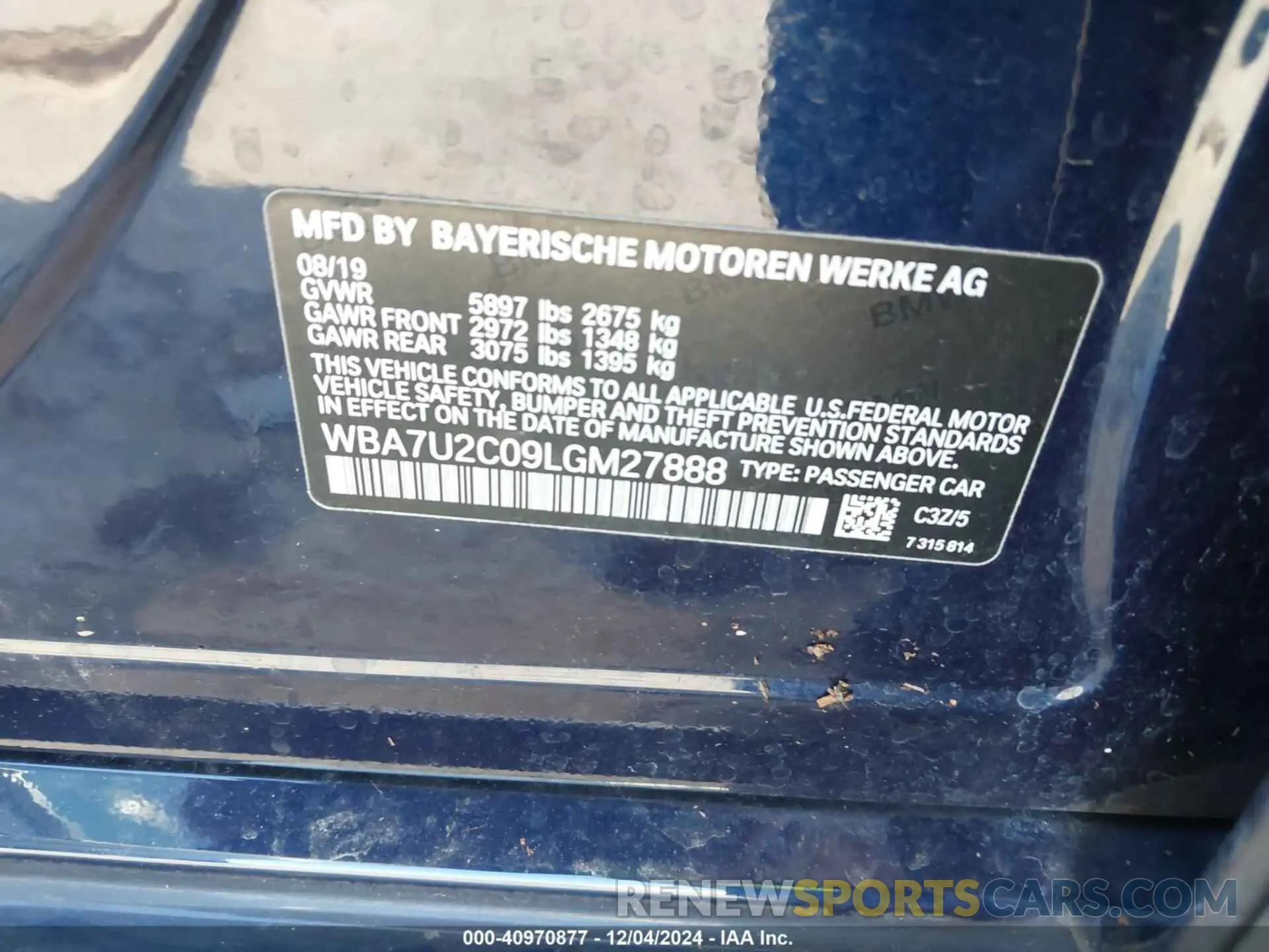 9 Фотография поврежденного автомобиля WBA7U2C09LGM27888 BMW 750I 2020