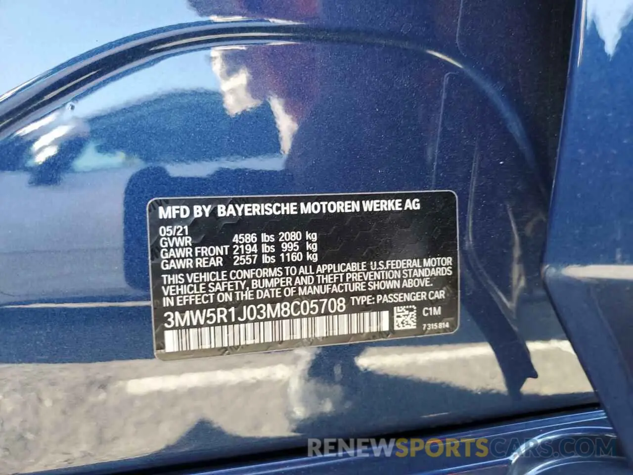 13 Фотография поврежденного автомобиля 3MW5R1J03M8C05708 BMW ALL OTHER 2021