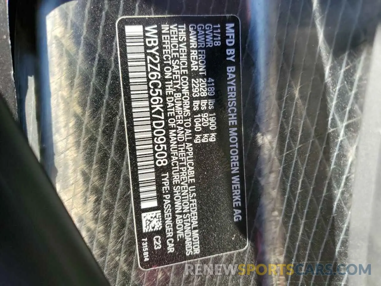 12 Photograph of a damaged car WBY2Z6C56K7D09508 BMW I SERIES 2019