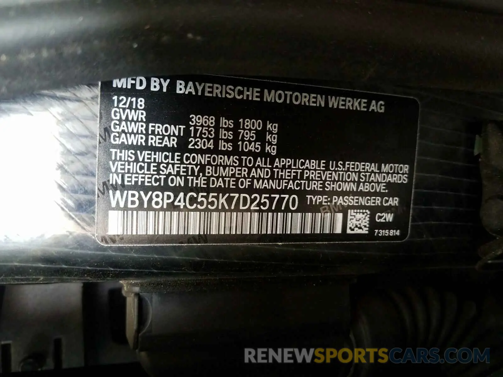 10 Photograph of a damaged car WBY8P4C55K7D25770 BMW I SERIES 2019