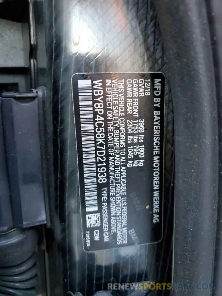 12 Photograph of a damaged car WBY8P4C58K7D21938 BMW I SERIES 2019