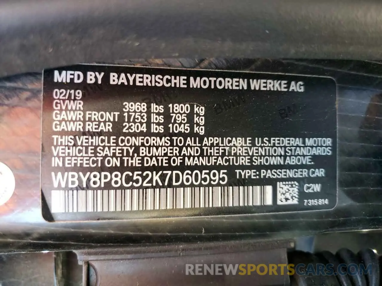 13 Photograph of a damaged car WBY8P8C52K7D60595 BMW I SERIES 2019