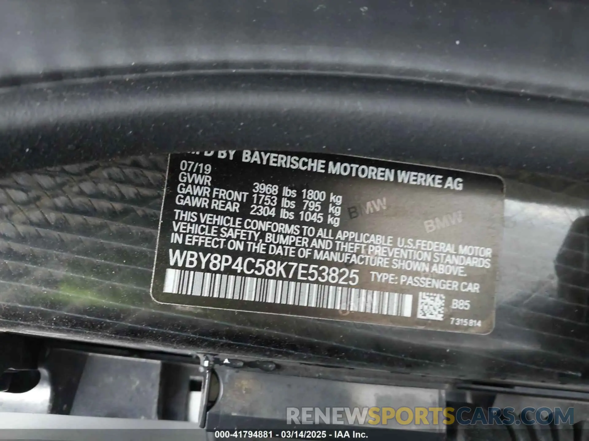 9 Фотография поврежденного автомобиля WBY8P4C58K7E53825 BMW I3 2019