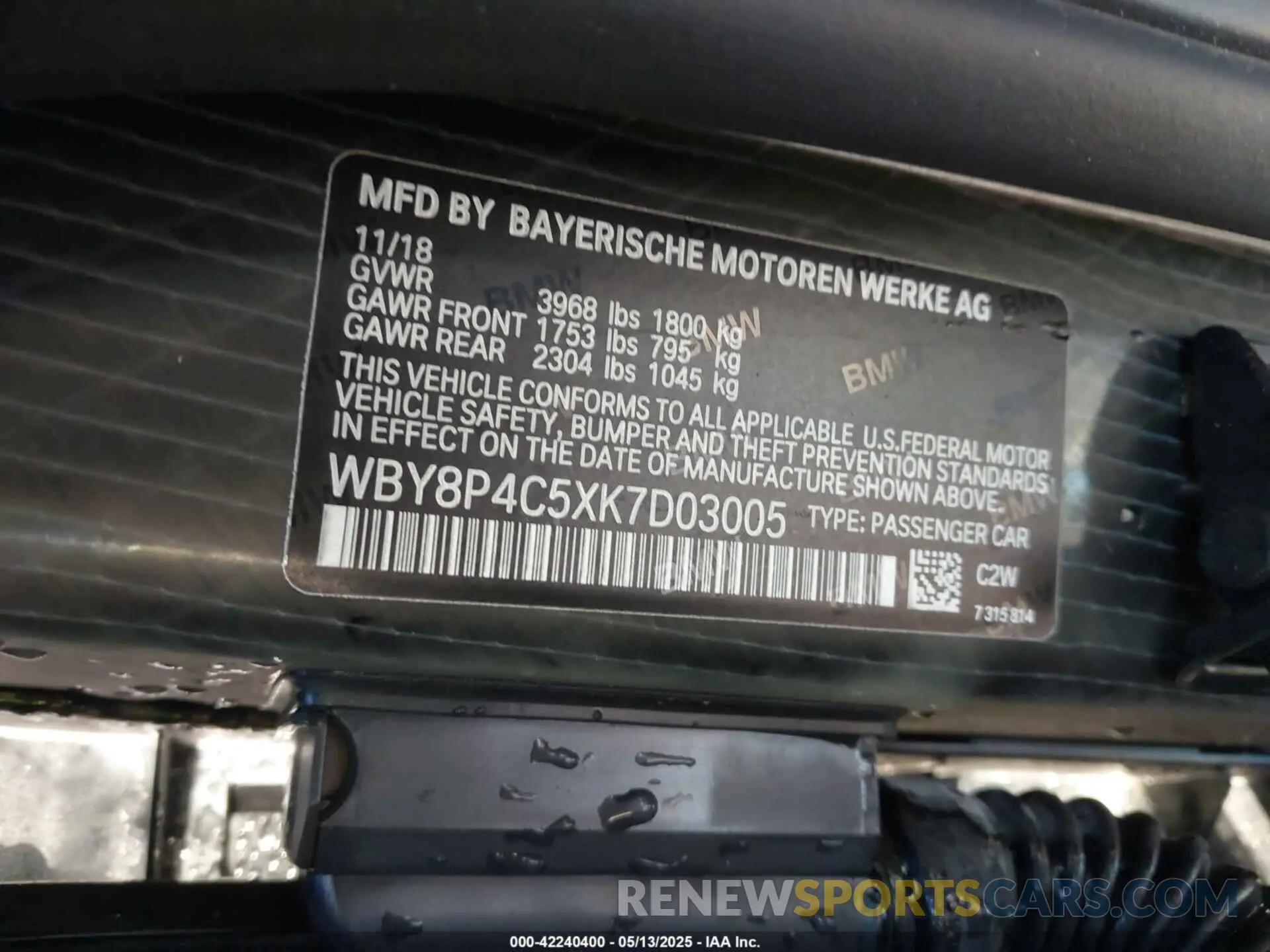 9 Photograph of a damaged car WBY8P4C5XK7D03005 BMW I3 2019