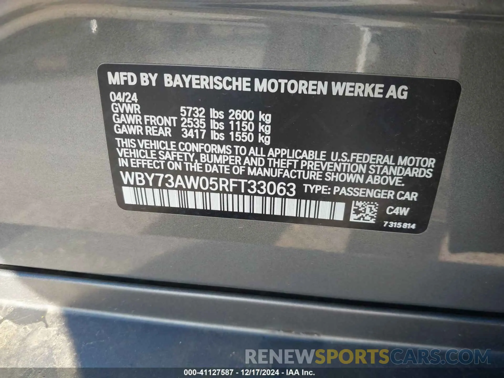 9 Фотография поврежденного автомобиля WBY73AW05RFT33063 BMW I4 2024
