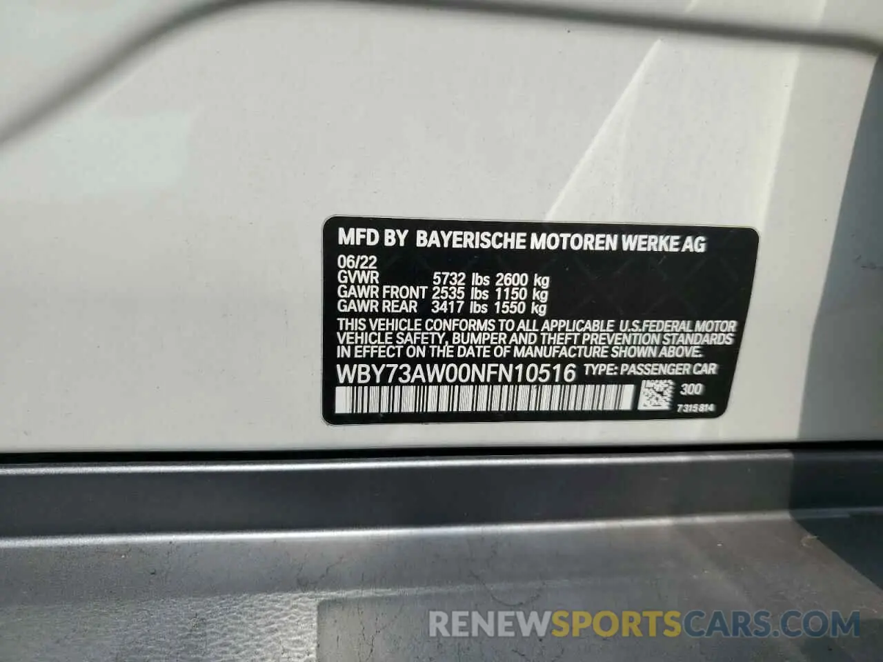 14 Photograph of a damaged car WBY73AW00NFN10516 BMW I4 EDRIVE 2022