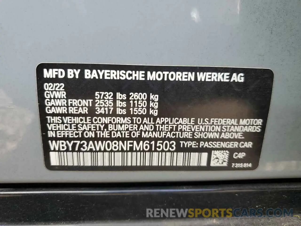 12 Photograph of a damaged car WBY73AW08NFM61503 BMW I4 EDRIVE 2022