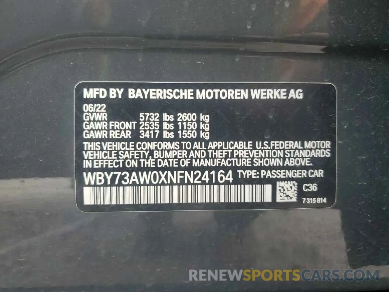 12 Photograph of a damaged car WBY73AW0XNFN24164 BMW I4 EDRIVE 2022