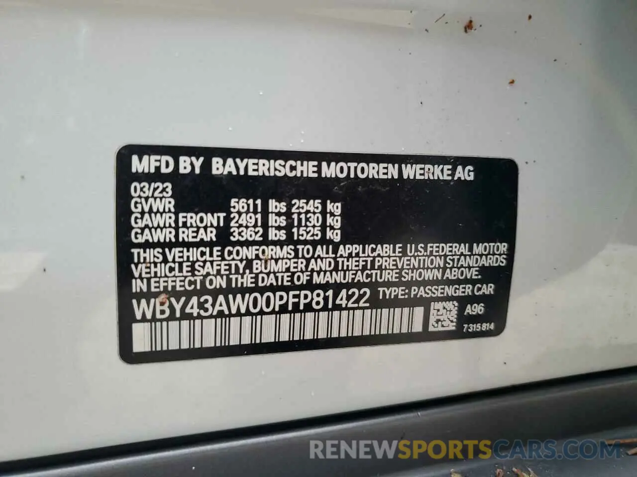 12 Фотография поврежденного автомобиля WBY43AW00PFP81422 BMW I4 EDRIVE 2023
