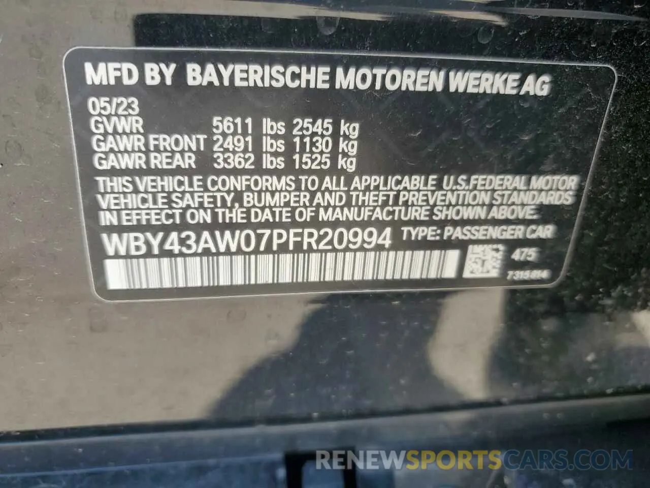 13 Photograph of a damaged car WBY43AW07PFR20994 BMW I4 EDRIVE 2023