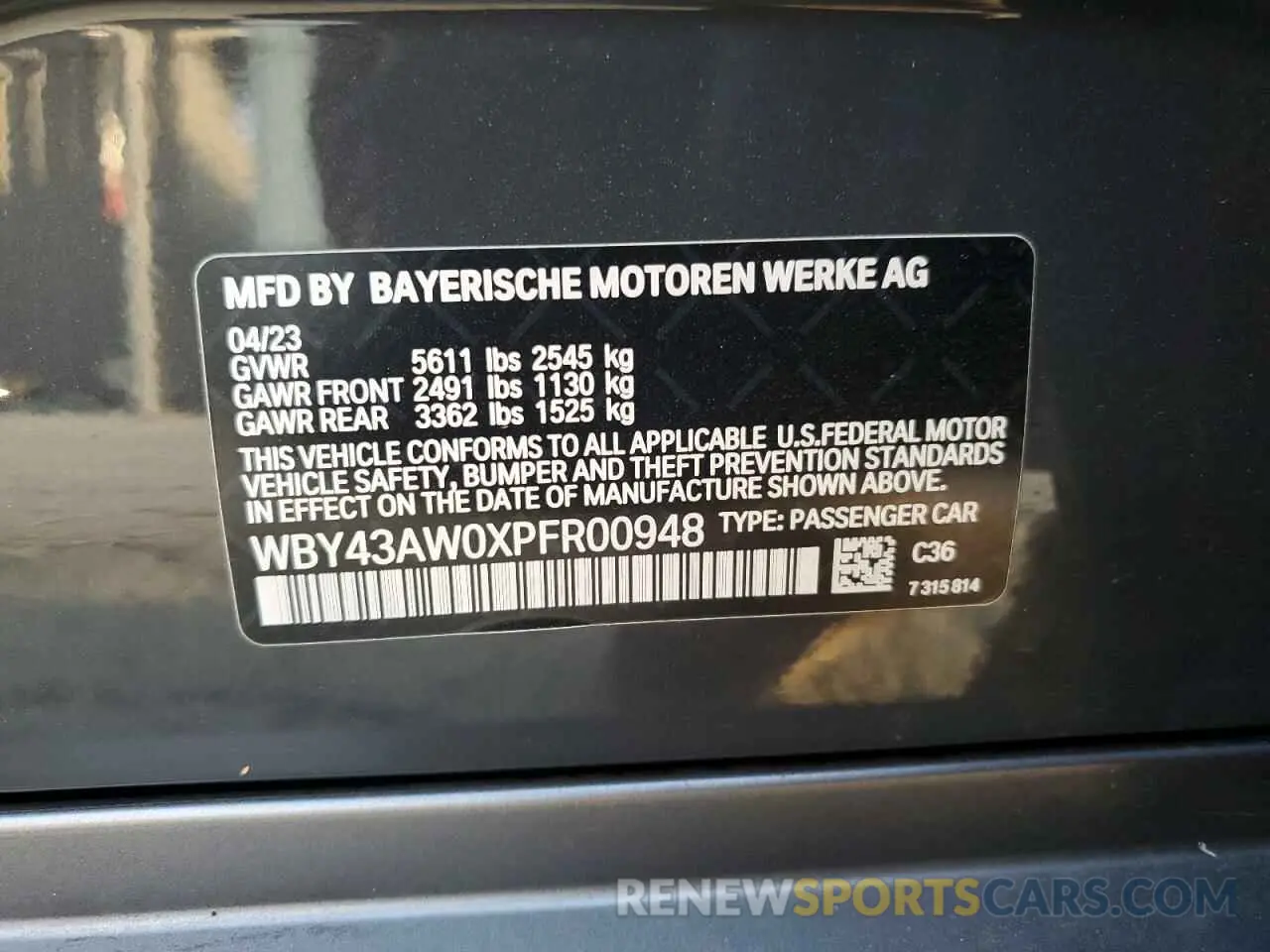 12 Photograph of a damaged car WBY43AW0XPFR00948 BMW I4 EDRIVE 2023