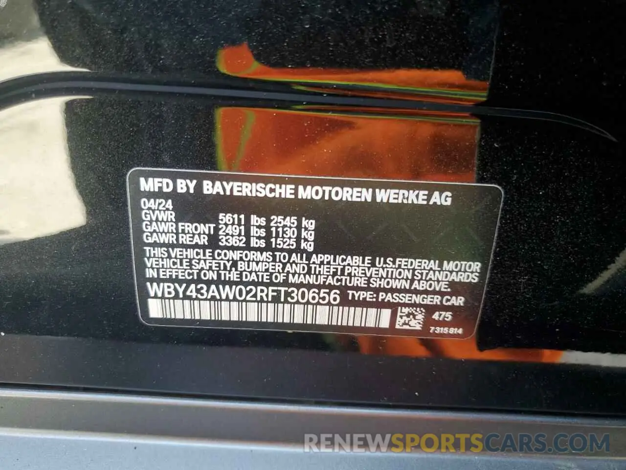 12 Photograph of a damaged car WBY43AW02RFT30656 BMW I4 EDRIVE 2024