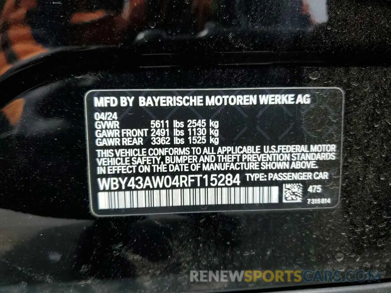 14 Фотография поврежденного автомобиля WBY43AW04RFT15284 BMW I4 EDRIVE 2024