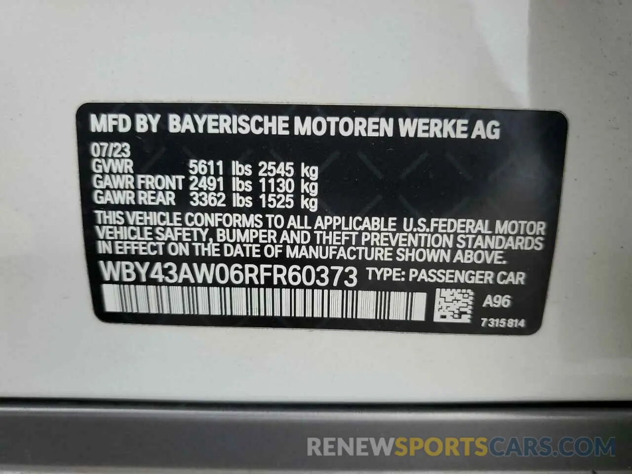 12 Photograph of a damaged car WBY43AW06RFR60373 BMW I4 EDRIVE 2024