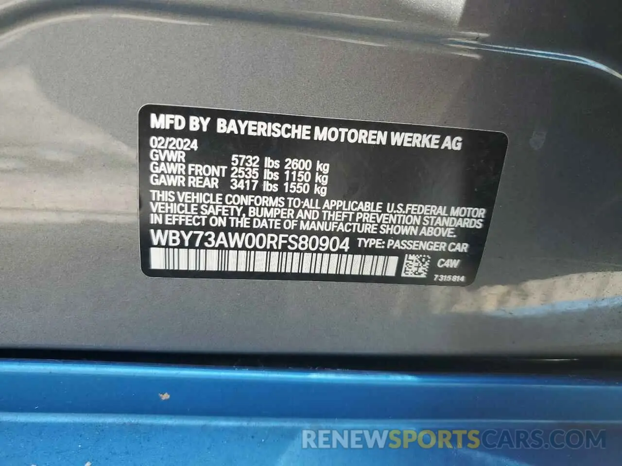 12 Фотография поврежденного автомобиля WBY73AW00RFS80904 BMW I4 EDRIVE 2024