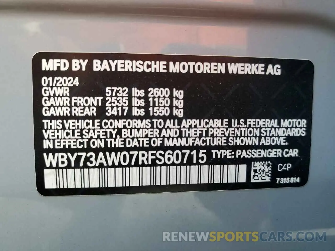 12 Photograph of a damaged car WBY73AW07RFS60715 BMW I4 EDRIVE 2024