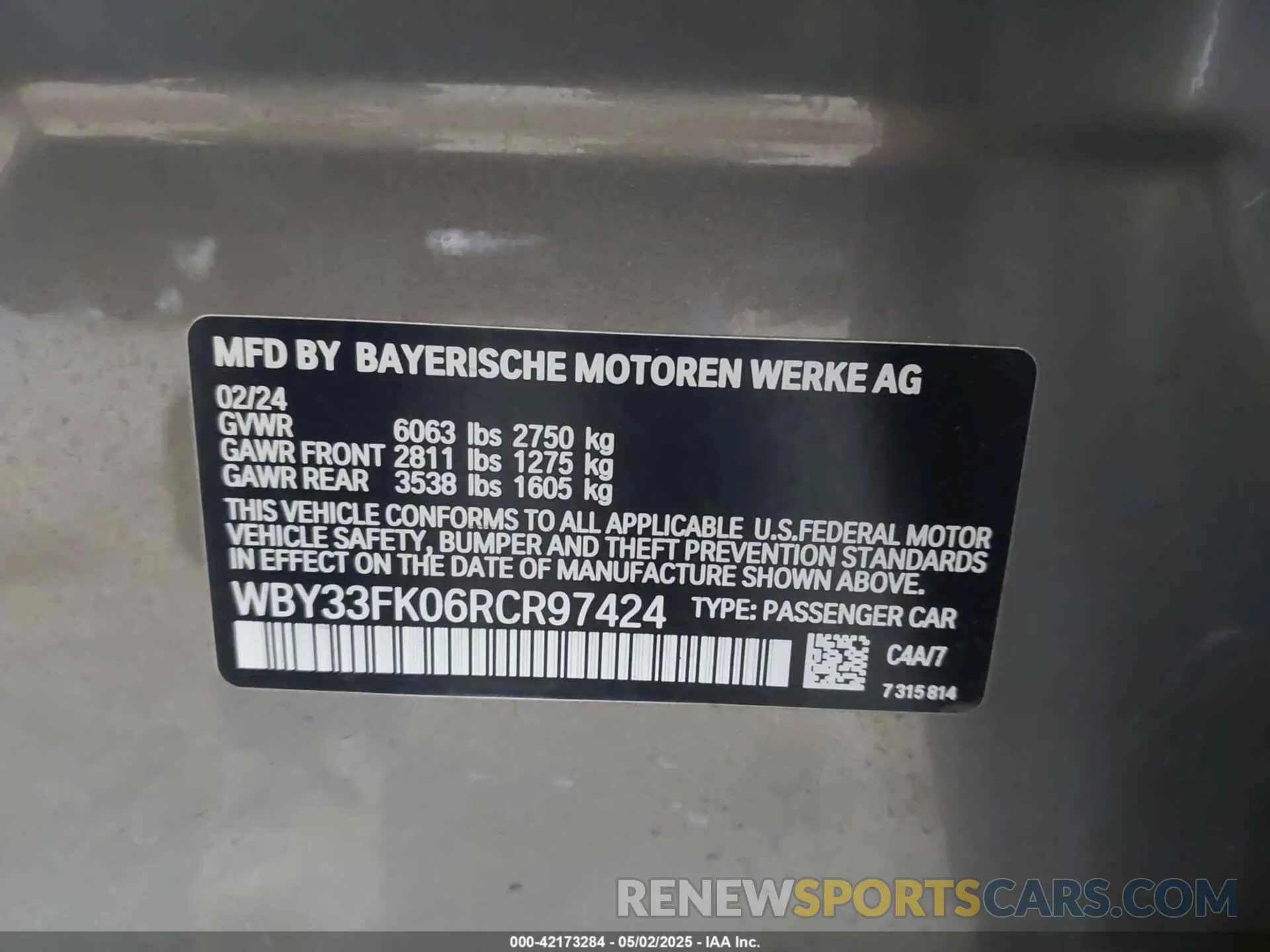 9 Photograph of a damaged car WBY33FK06RCR97424 BMW I5 2024