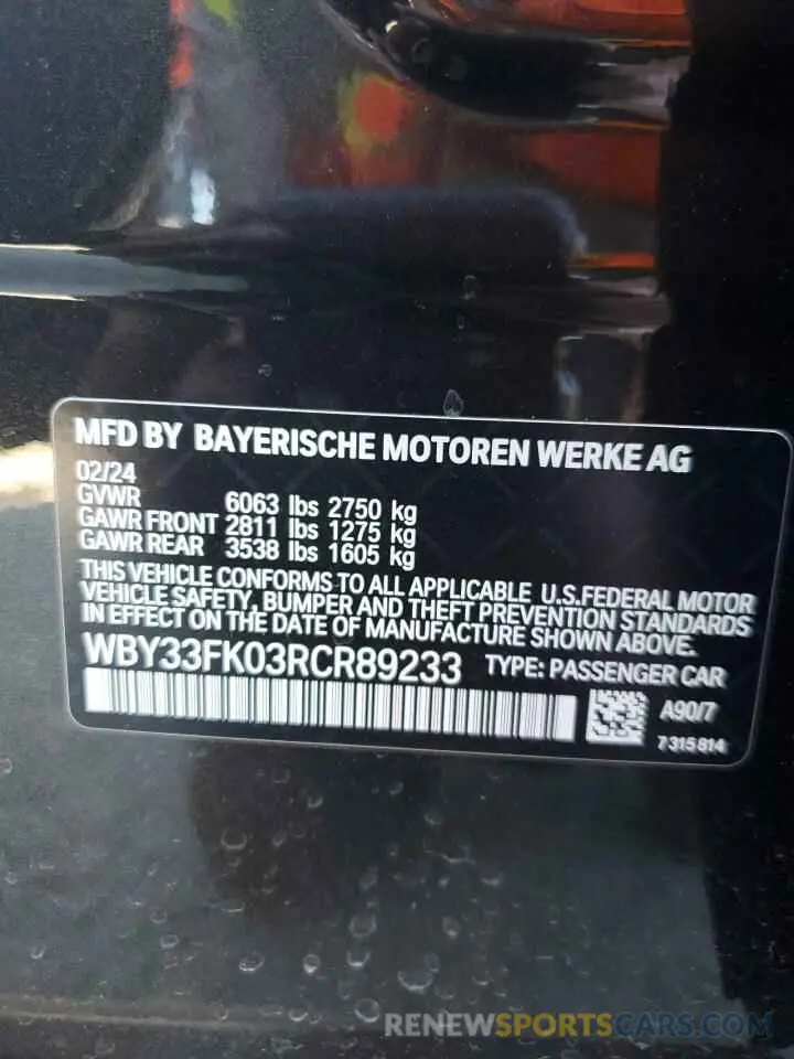 12 Photograph of a damaged car WBY33FK03RCR89233 BMW I5 EDRIVE 2024