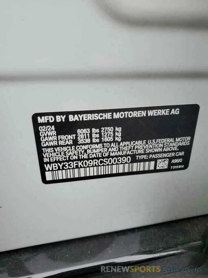 12 Фотография поврежденного автомобиля WBY33FK09RCS00390 BMW I5 EDRIVE 2024