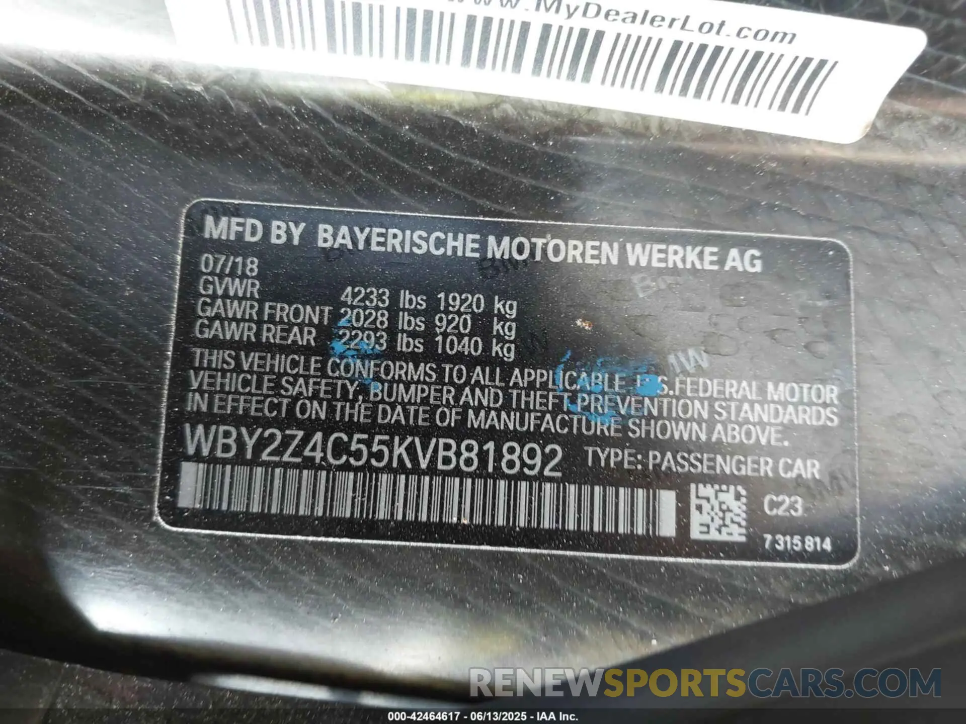 9 Photograph of a damaged car WBY2Z4C55KVB81892 BMW I8 2019