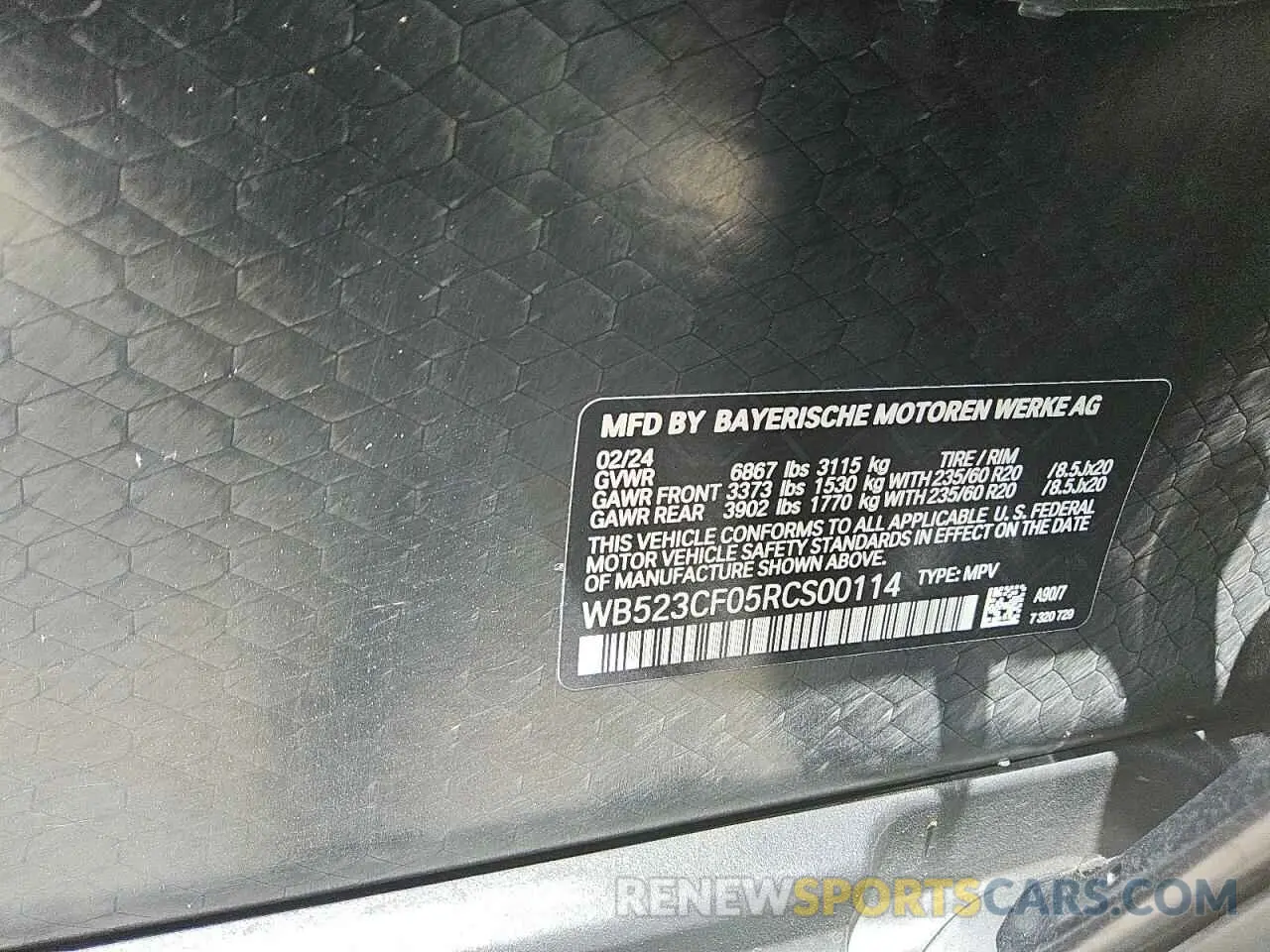 12 Photograph of a damaged car WB523CF05RCS00114 BMW IX XDRIVE5 2024
