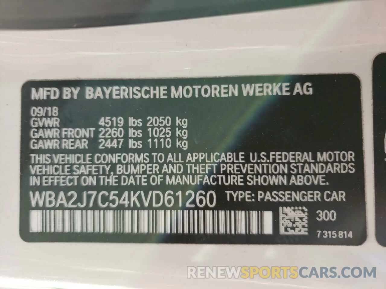 12 Photograph of a damaged car WBA2J7C54KVD61260 BMW M2 2019
