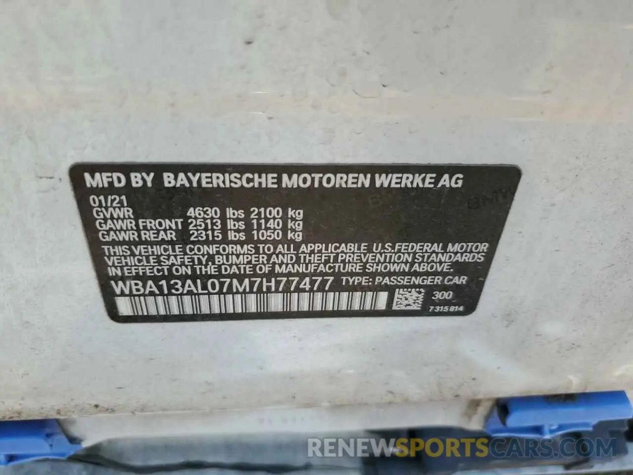 13 Photograph of a damaged car WBA13AL07M7H77477 BMW M2 2021