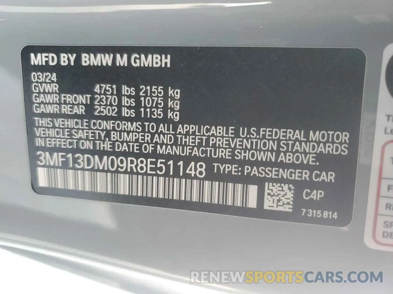 13 Photograph of a damaged car 3MF13DM09R8E51148 BMW M2 2024