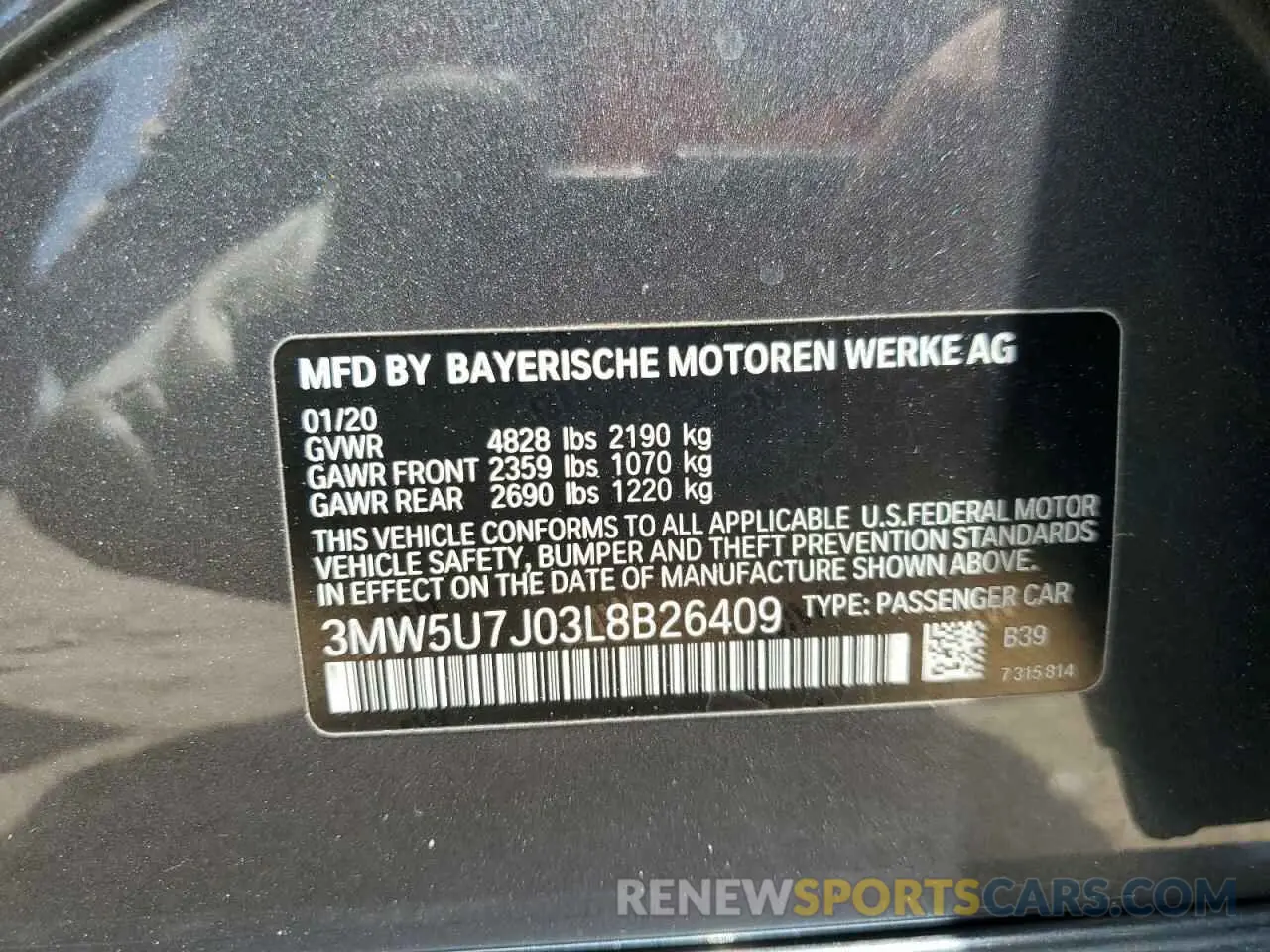 12 Фотография поврежденного автомобиля 3MW5U7J03L8B26409 BMW M3 2020
