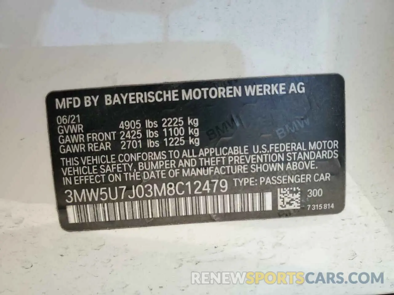14 Photograph of a damaged car 3MW5U7J03M8C12479 BMW M3 2021