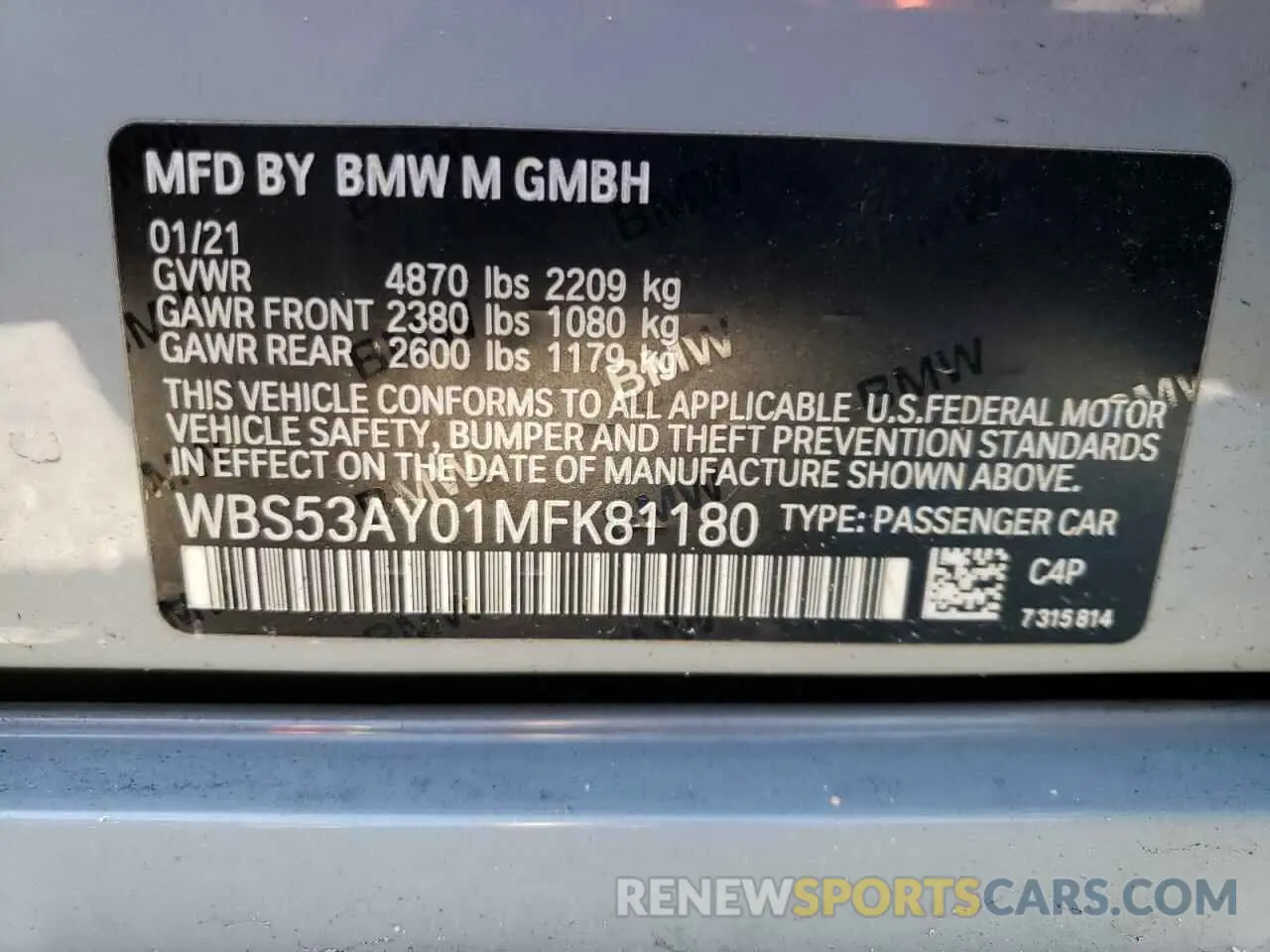 13 Photograph of a damaged car WBS53AY01MFK81180 BMW M3 2021