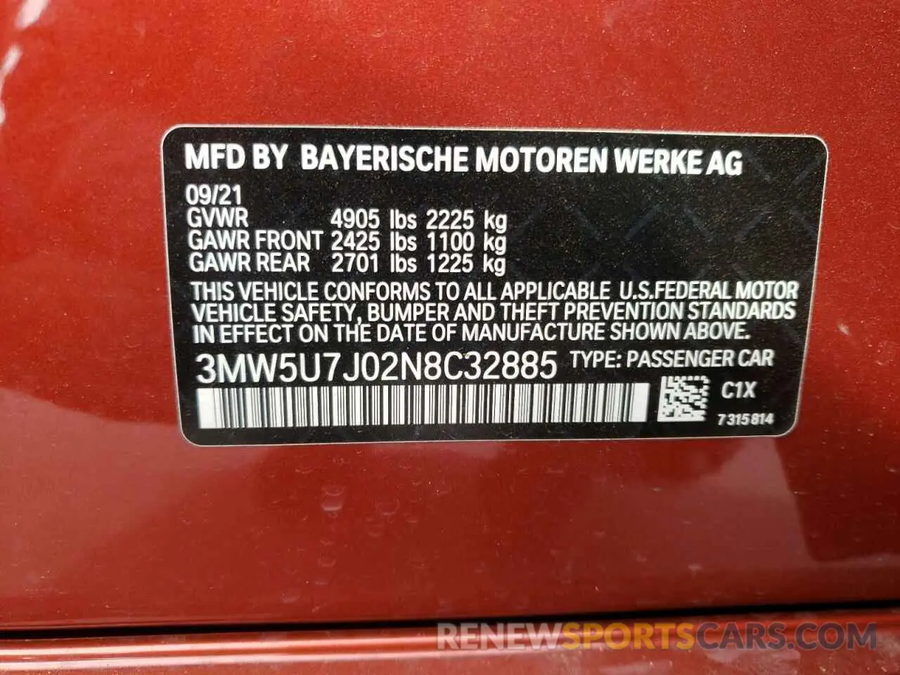 10 Photograph of a damaged car 3MW5U7J02N8C32885 BMW M3 2022