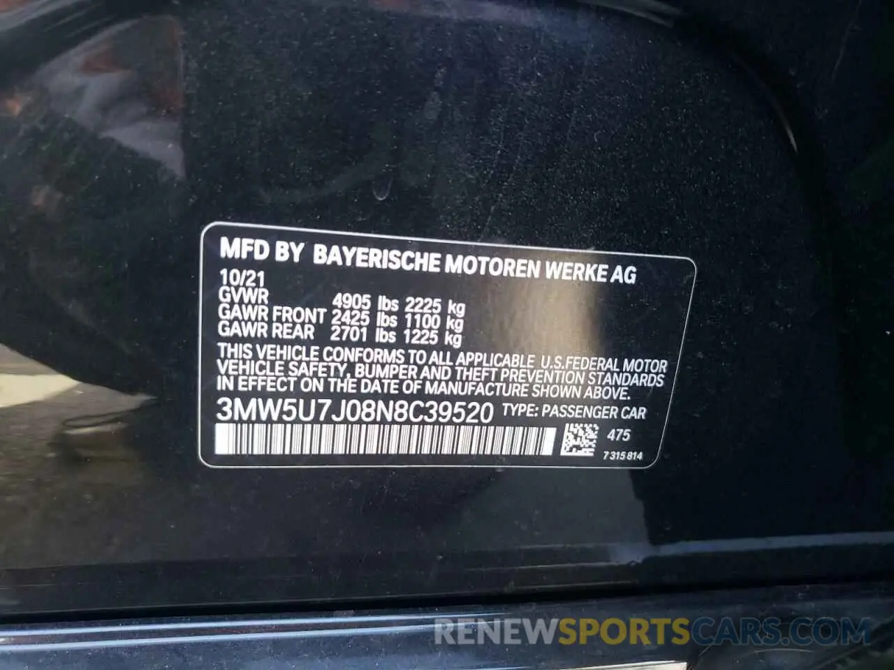 12 Photograph of a damaged car 3MW5U7J08N8C39520 BMW M3 2022