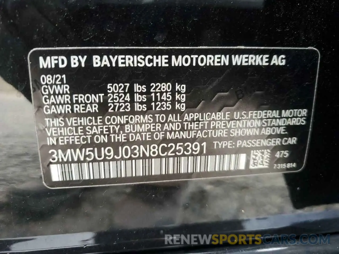 12 Фотография поврежденного автомобиля 3MW5U9J03N8C25391 BMW M3 2022