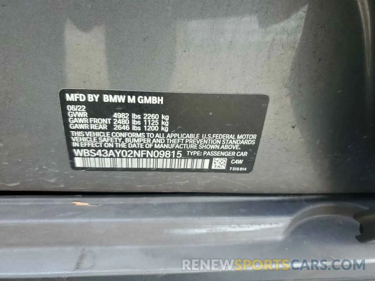 14 Photograph of a damaged car WBS43AY02NFN09815 BMW M3 2022